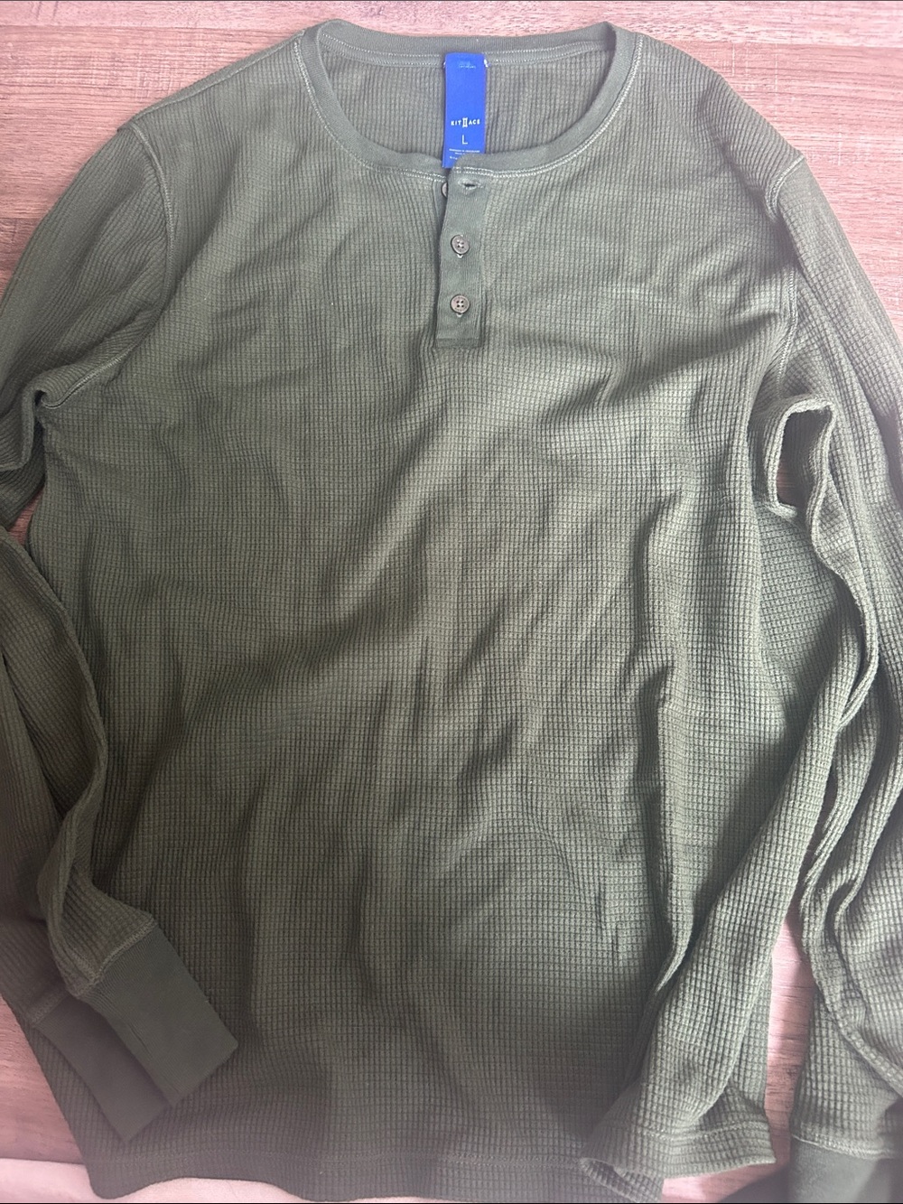 Kit and Ace Olive Waffle Henley Long Sleeve